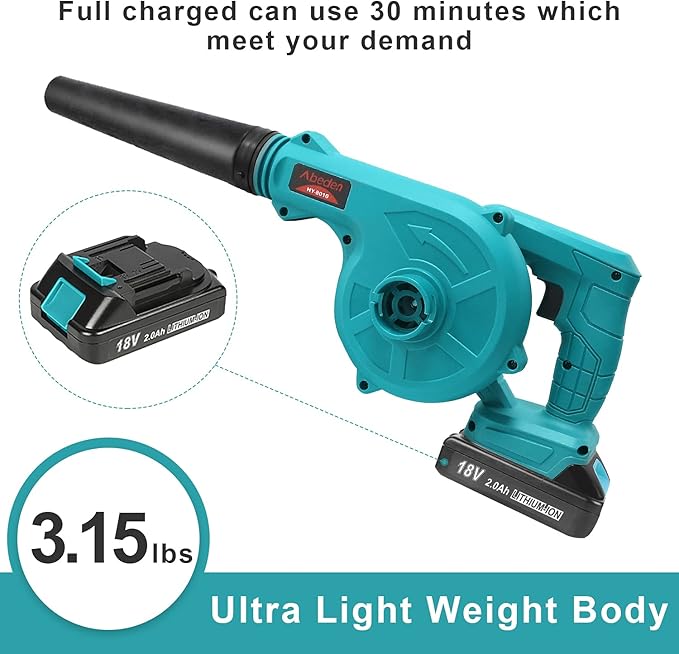 Abeden Cordless Leaf Blower,2-in-1 Electric Handheld Sweeper/Vacuum with 18V 2.0Ah Lithium Battery for Blowing Leaf,Cleaning Dust,Small Trash,Car,Computer Host