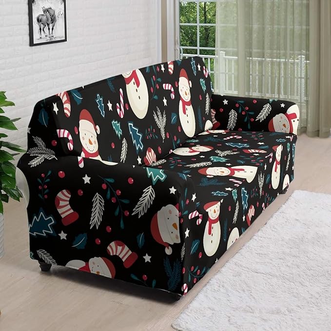FKELYI Christmas Decor Sofa Couch Cover Cute Snowman Furniture Protector Easy Going Stretch Sofa Slipcover for Indoor Washable Sofa Slipcovers XL