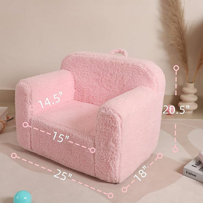 Kids Snuggly-Soft Sherpa Chair, Cuddly Toddler Foam Chair for Boys and Girls, Pink