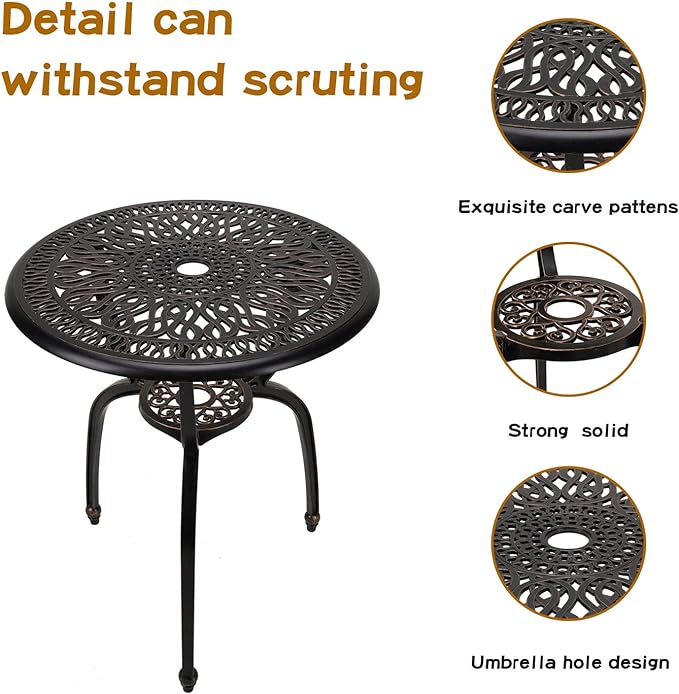 3-Piece Patio Bistro Furniture Set Cast-Aluminum Bistro Table Set for Lawn,Garden,Backyard (YILI Copper)