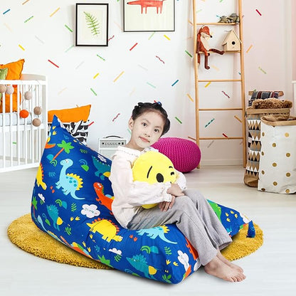Stuffed Animal Storage Bean Bag Chair Cover, Cotton Blue Dinosaur Plush Toy Storage Stuff and Sit Seat for Kids/Teens/Adults, 52" x 31" Extra Large Triangle Floor Sofa, 200L/52Gal, Cover Only