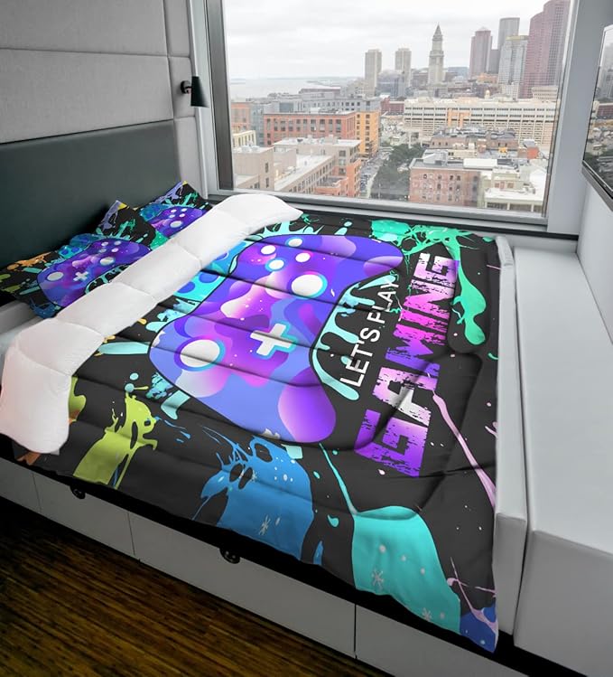 Sunnycitron Gaming Comforter sets for Boys Bedding Sets Kids Bed Comforter Set Gamer Bedding with Comforter Full size Boys Teen Gamer Gamepad Comforter Set for Gaming bed,1 Comforter 2Pillowcases