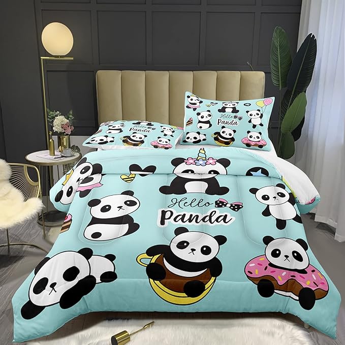 Bodhi Cartoon Cute Panda Comforter Set Full for Boys Kids Girls Teens Soft Microfiber Animal Theme Panda Bedding Set Full Size 3D Panda Comforter Set 1 Comforter+2 Pillow Shams #4007