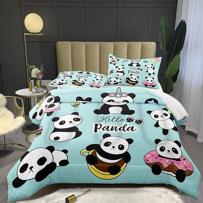 Bodhi Cartoon Cute Panda Comforter Set Full for Boys Kids Girls Teens Soft Microfiber Animal Theme Panda Bedding Set Full Size 3D Panda Comforter Set 1 Comforter+2 Pillow Shams #4007