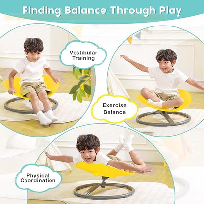 Spinning Chair for Kids Autism Sensory Products Sit and Spin Autism Toys Sensory Chair ADHD Chair Swivel Chair Training Body Coordination (Yellow)