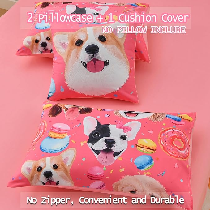 DORCAS Pink Girls Bedding Sets Full with Comforter and Sheets Cute Dog Comforter Set Full Girls,6 Pieces Animal Bedding Sets Full with Sheets for Kids