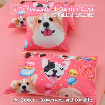 DORCAS Pink Girls Bedding Sets Full with Comforter and Sheets Cute Dog Comforter Set Full Girls,6 Pieces Animal Bedding Sets Full with Sheets for Kids