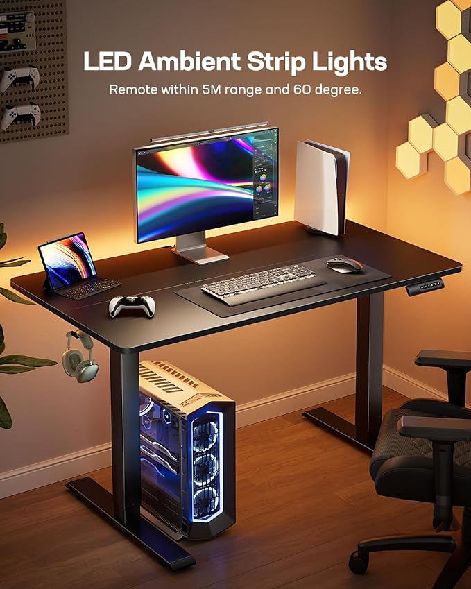 Marsail TZESD22B-USMS3 Standing Desk with LED Lights, 55 24 Inch, Black