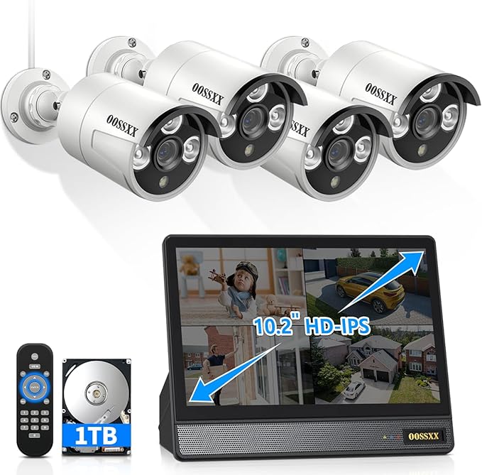OOSSXX HD Monitor All-in-One 5.0 Megapixel PoE Outdoor Home Security Camera System Wired Outdoor Video Surveillance IP Cameras System