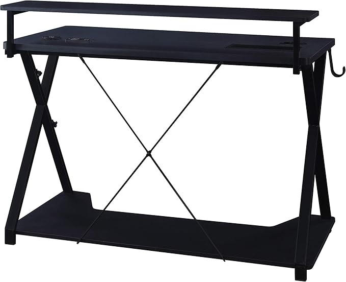 OSP Home Furnishings Checkpoint Ghost Battlestation Gaming Desk with RGB LED Lights, Black