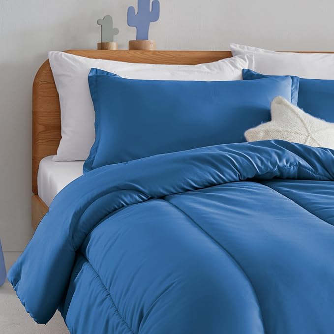 SLEEP ZONE Kids Blue Bedding Comforter Set Full/Queen Size - Super Soft & Cute Printed 3-Piece Comforter Set All Seasons for Boys, Fade Resistant, Machine Washable (Blue)