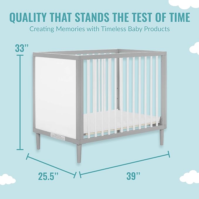 Lucas Mini Modern Crib with Rounded Spindles, 39"L x 25.5"W x 33"H