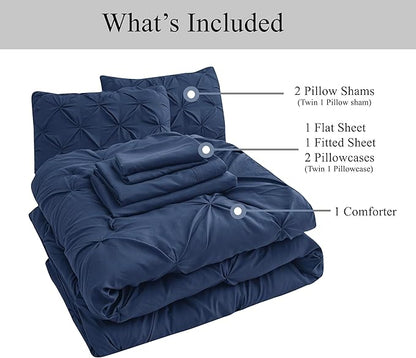 Lane Linen Queen Comforter Set with Sheets, 7 Piece Queen Bed in a Bag Set, Pintuck Queen Bed Set, Soft Bedding Queen Size, Bed Set Queen Size, Queen Bed Comforter Set with Pillowcases & Shams - Linen