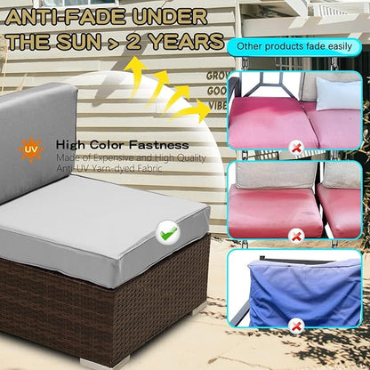 ClawsCover 14Pack Outdoor Patio Seat and Back Cushions Replacement Covers Fit for 7Pieces 6-Seater Wicker Rattan Sectional Couch Chair Furniture Set,Gray-Include Cover Only (Small)