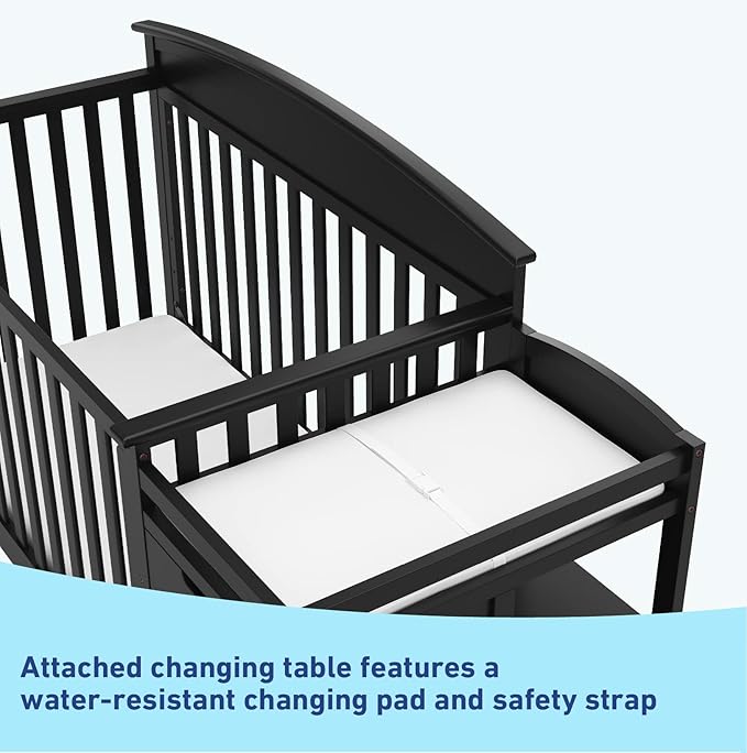 Graco Benton 4-in-1 Convertible Crib and Changer (Black) – GREENGUARD Gold Certified, Crib and Changing -Table Combo, Water-Resistant Changing Pad, Converts to Toddler Bed, Daybed & Full-Size Bed