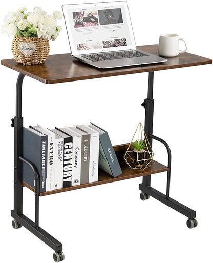 SIDUCAL Portable Laptop Desk, Mobile Laptop Cart Adjustable Height, Rolling Laptop Stand for Desk, Rolling Computer Cart with Wheels, Couch Desk Bed Desk for Laptop and Writing, 31.5'' Rustic Brown