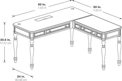 OSP Home Furnishings Country Meadows L-Shape Desk with 2 Full Drawers and Power Hub, Plantation Grey