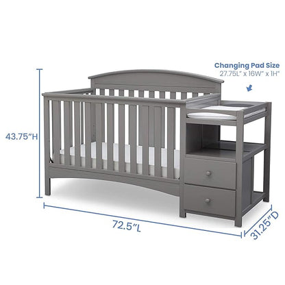 Delta Children Abby Convertible Crib 'N' Changer + Changing Pad and Cover [Bundle], Grey