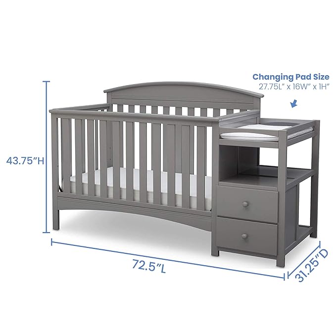 Delta Children Abby Convertible Crib 'N' Changer, Grey + Serta Perfect Slumber Dual Sided Recycled Fiber Core Crib and Toddler Mattress (Bundle)