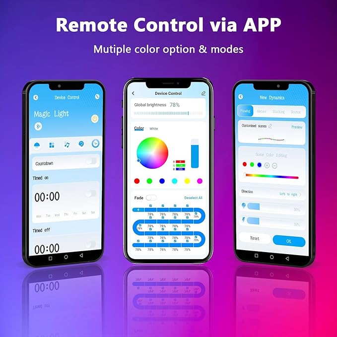 phopollo RGB Smart LED Strip Lights, 32.8ft (2 Rolls of 16.4ft) LED Lights for Bedroom, APP Control, Multiple Colors on One Line, Color Changing Strip Lighting Music Sync, USB Powered
