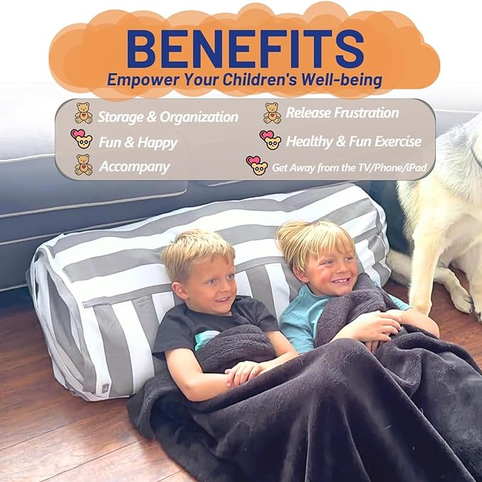 Stuffed Animal Storage Bean Bag Cover for Kids - Organize, Sit, Play & Box Help Promote Comfort and Relaxation - Perfect Playroom & Bedroom Plush Toys Beanbag, Cylinder, Best Gift for Kids