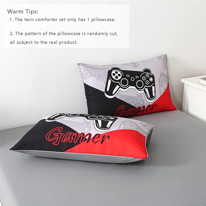 KAKKI 5 Piece Boys Full Gamer Comforter Set with Sheets, 3D Colorful Video Game Controller Comforter for Kids Teen, All Season Soft Microfiber Gaming Bedding Set(Red,Full)