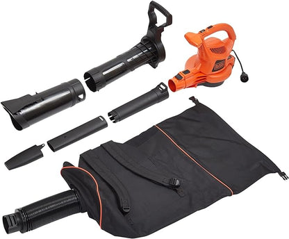 BLACK+DECKER Electric Leaf Blower, Leaf Vacuum and Mulcher 3 in 1, 250 mph Airflow, 400 cfm Delivery Power, Reusable Bag Included, Corded (BEBL7000)