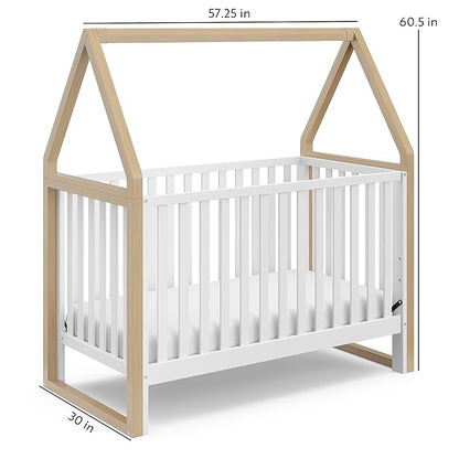 Storkcraft Orchard 5-in-1 Convertible Crib (White with Driftwood) – GREENGUARD Gold Certified, Canopy Style Baby Crib, Converts from Crib to Toddler Bed, Daybed and Full-Size Bed