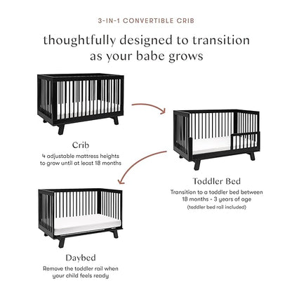 Babyletto Hudson 3-in-1 Convertible Crib with Toddler Bed Conversion Kit in Black, Greenguard Gold Certified