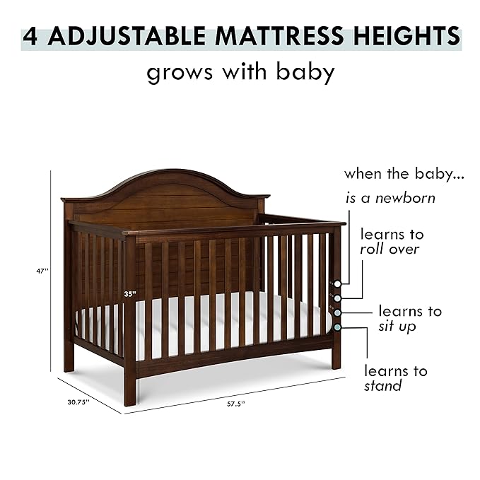 Carter's by DaVinci Nolan 4-in-1 Convertible Crib in Espresso, Greenguard Gold Certified, 57.5x30.8x47 Inch (Pack of 1)