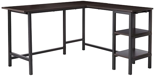 ZINUS Luke 53 Inch Black Metal Corner Desk with Storage Shelves / L-Shaped Computer Desk / Office Desk / Easy, Bolt Free Assembly, Medium, Espresso