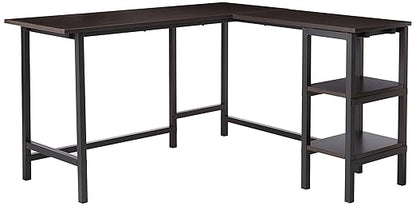 ZINUS Luke 53 Inch Black Metal Corner Desk with Storage Shelves / L-Shaped Computer Desk / Office Desk / Easy, Bolt Free Assembly, Medium, Espresso