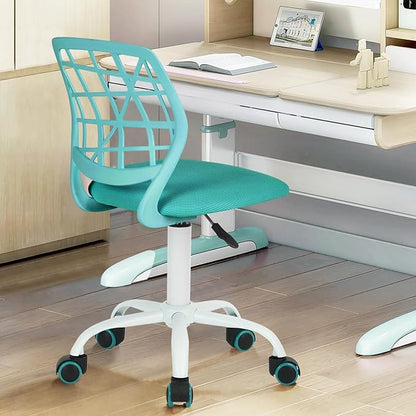 FurnitureR Kids Desk Chair, Armless Office Chair Small Adjsutable Swivel Task Chair with Soft Cushion for Study Kids Teens Child, Turquoise