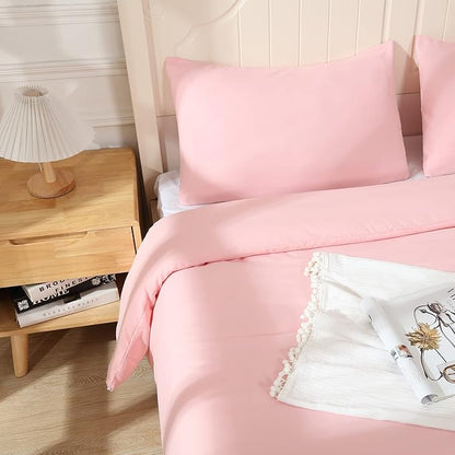 Pink Comforter King Size, Aesthetic Modern Bedding Set for Girls/Women, Cute Soft & Lightweight Chic Microfiber Bed Sets, 3 pcs-1 Comforter & 2 Pillowcases (104x90 Inches)