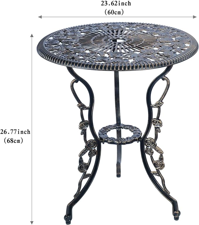 3 Piece Bistro Set,Outdoor Patio Set,Anti-Rust Cast Aluminum Bistro Table Set for Park Yard Front Porch Furniture(Antique Copper)