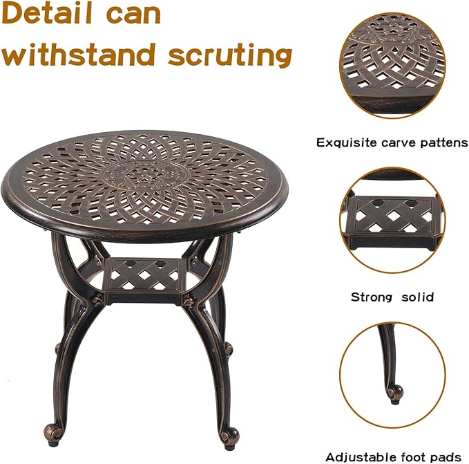 Jardin DE CENTENNAIL 3-Piece Outdoor Bistro Set Cast Aluminum Rust-Resistant Patio Furniture Armchairs Design (Copper)