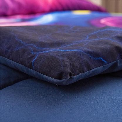 Meeting Story Gamer Gaming Bedding Sets Red Blue Lightnings Gamepad Comforter Set for Boys Games Console Action Buttons Novelty Colorful Modern Room Decor Home Quilt Set (Blue-Purple, Queen)