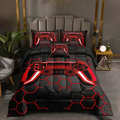 5 Pieces Gaming Bedding Set for Boys Gamer Comforter Set Twin Size,Game Controller Comforter for Boys Kids Teen 3D Gamepad Microfiber Bedding Sets 5 Pieces Bed in A Bag Sets-H50023,Twin