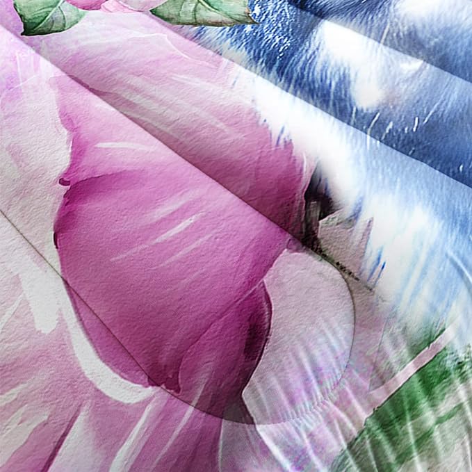 Wolf Comforter Set Tie Dye Wolf Bedding Set for Kids Teens Room Decor Romantic Pink Rose Wild Animals Comforter with 2 Pillowcases