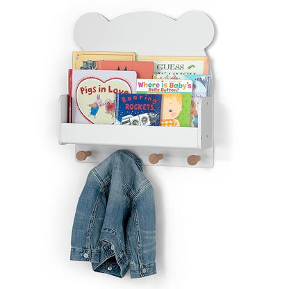 Delta Children babyGap Oxford 6-in-1 Convertible Crib + Brannan Bear Bookcase with Bins + Brannan Bear Wall Shelf with 4 Hooks, Bianca White/Natural (Bundle)