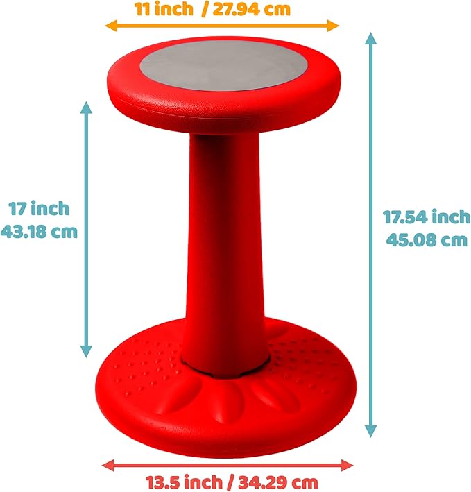 Studico ActiveChairs Kids Wobble Stool, Flexible Elementary Classroom Seating, Improves Focus, Posture and Helps ADHD/ADD, Sensory Chair, Active Fidget Chairs, Pre-Teen 17.75" Chair, Ages 7-12, Red