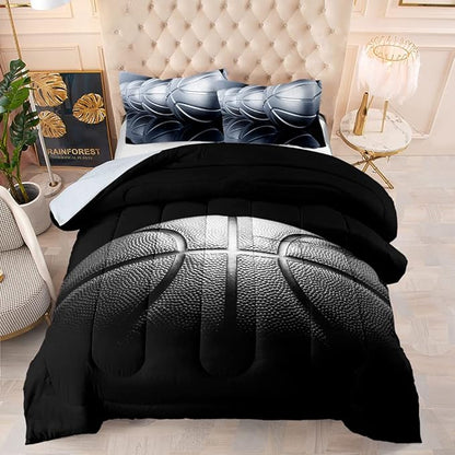 Basketball Comforter Set,Sports Basketall Bedding Set with Pillowcases, Boys Comforter Set Twin,Twin Black Ultra Soft Microfiber Kids Comforter Set,Basketball Bedding for Teen Boy Kids