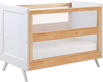 BreathableBaby Breathable Mesh 3-in-1 Convertible Crib (Toddler Bed Kit Sold Separately) — Beech & White — Two Adjustable Mattress Heights — Greenguard Gold Certified