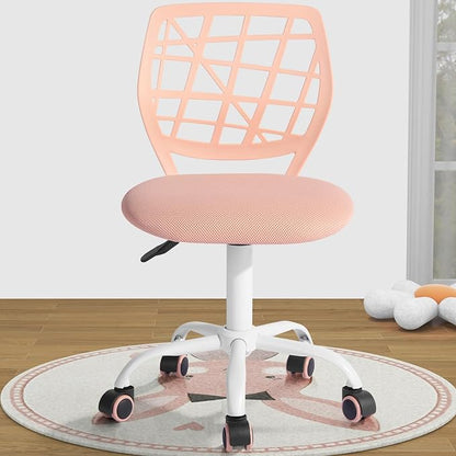 FurnitureR Kids Desk Chair, Small Office Chair Armless Adjsutable Swivel Task Chair with Soft Cushion for Study Kids Teens Child, Orange Rose