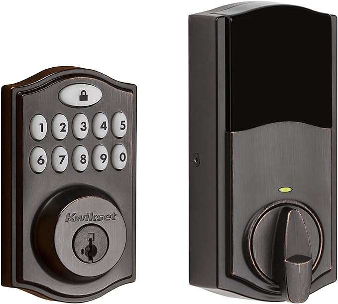 Kwikset 914 Traditional Keypad SmartCode Electronic Deadbolt Smart Lock featuring SmartKey Security and ZigBee 3.0 Technology in Venetian Bronze