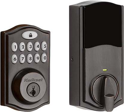 Kwikset 914 Traditional Keypad SmartCode Electronic Deadbolt Smart Lock featuring SmartKey Security and ZigBee 3.0 Technology in Venetian Bronze