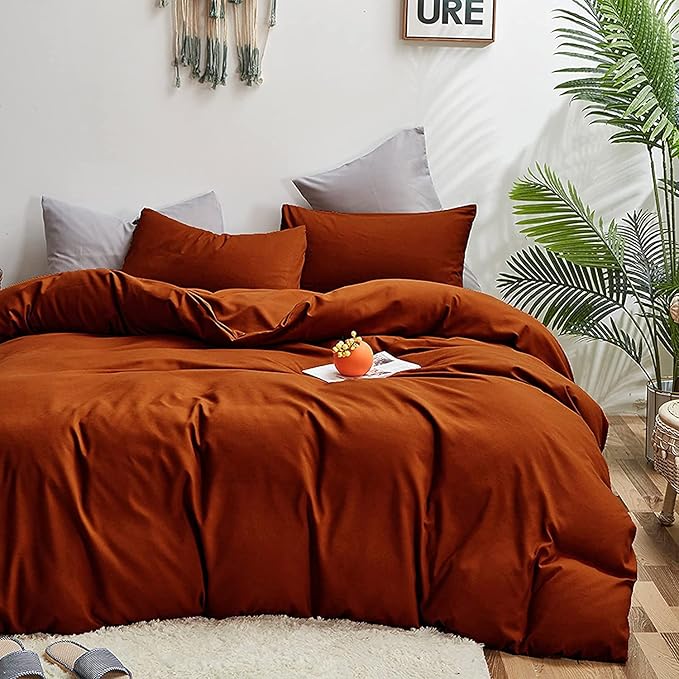 Rust Comforter Sets Burnt Orange Bedding Set Cal King Reddish Caramel Color Terracotta Bed Set 3 Pieces Women Lightweight Solid Burnt Orange Color Blanket Rust Quilts Breathable Bed Comforter