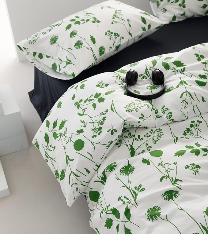 Botanical Comforter Set King White and Sage Floral Plant Bedding Comforter Set Girls Garden Pattern Printed on White Blanket Rustic Leaf Blossom Women White Farmhouse Comforter King