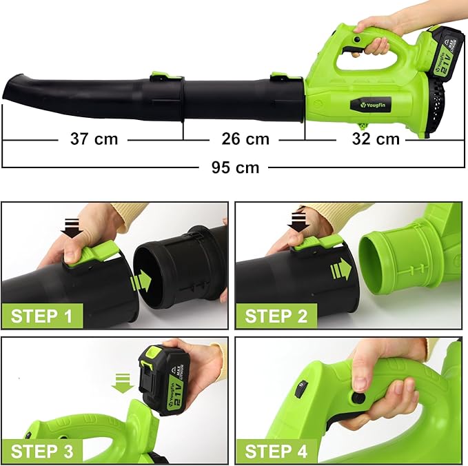 Yougfin Cordless Leaf Blower, 320 MPH 21V Electric Blowers for Lawn Care, Battery Powered Blower with 6 Speed Mode (4.0Ah Battery & Charger Included)