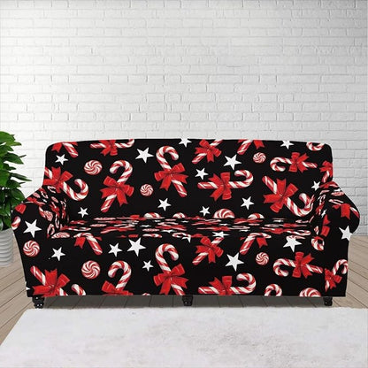 FKELYI Christmas Easy Going Stretch Sofa Slipcover Candy Cane Sofa Couch Cover Non-Slip Sofa Slipcovers Washable Furniture Protector L